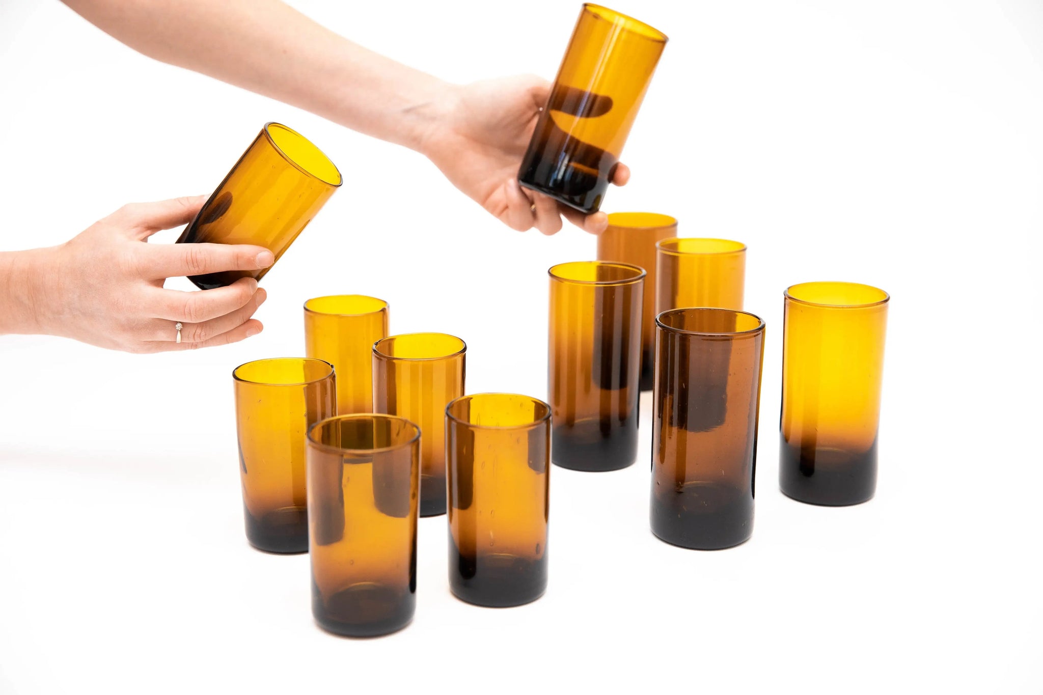Glass (Tall, Amber) Set of 12, handblown in Bogota, Colombia